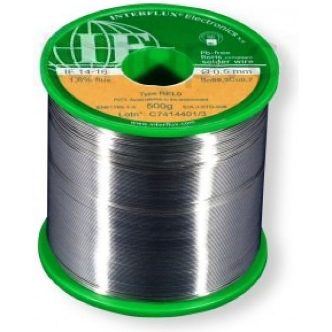 Проволочный бессвинцовый припой INTERFLUX IFSN Sn99.3/Cu0.7 с флюсом 1.6% Ø0.5 мм 500 г IF1416-05SN
