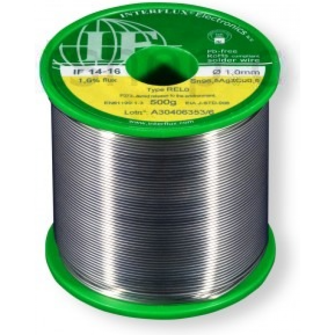 Проволочный бессвинцовый припой INTERFLUX IFLF Sn96.5/Ag3/Cu0.5 с флюсом 1.6% диаметр 1 мм IF1416-10LF