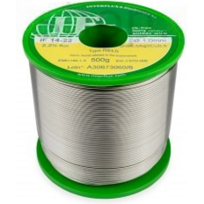 Проволочный бессвинцовый припой INTERFLUX Sn96.5/Ag3/Cu0.5 с флюсом 1.6% ⌀1 мм IF1416-10LF2