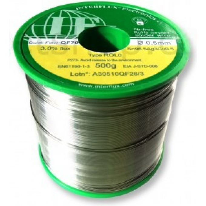 Проволочный припой бессвинцовый INTERFLUX с флюсом 1.4% диаметр 0.5 мм IFQF30-05LF