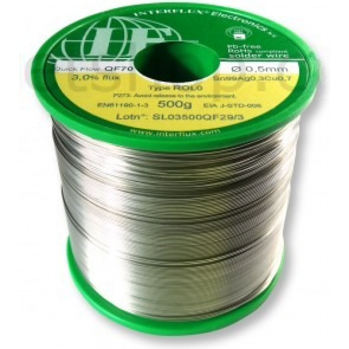 Проволочный бессвинцовый припой INTERFLUX Sn99/Ag0.3/Cu0.7 с флюсом 3% диаметр 0.5 мм IFQF30-05SN2